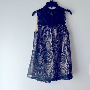 Fortune + Ivy Black Lace Sleeveless Baby doll Top